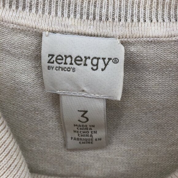 Chicos Sweater Womens 3 US Extra Large Ivory Striped Zenergy Tassel Cowl Fringe - Picture 5 of 10